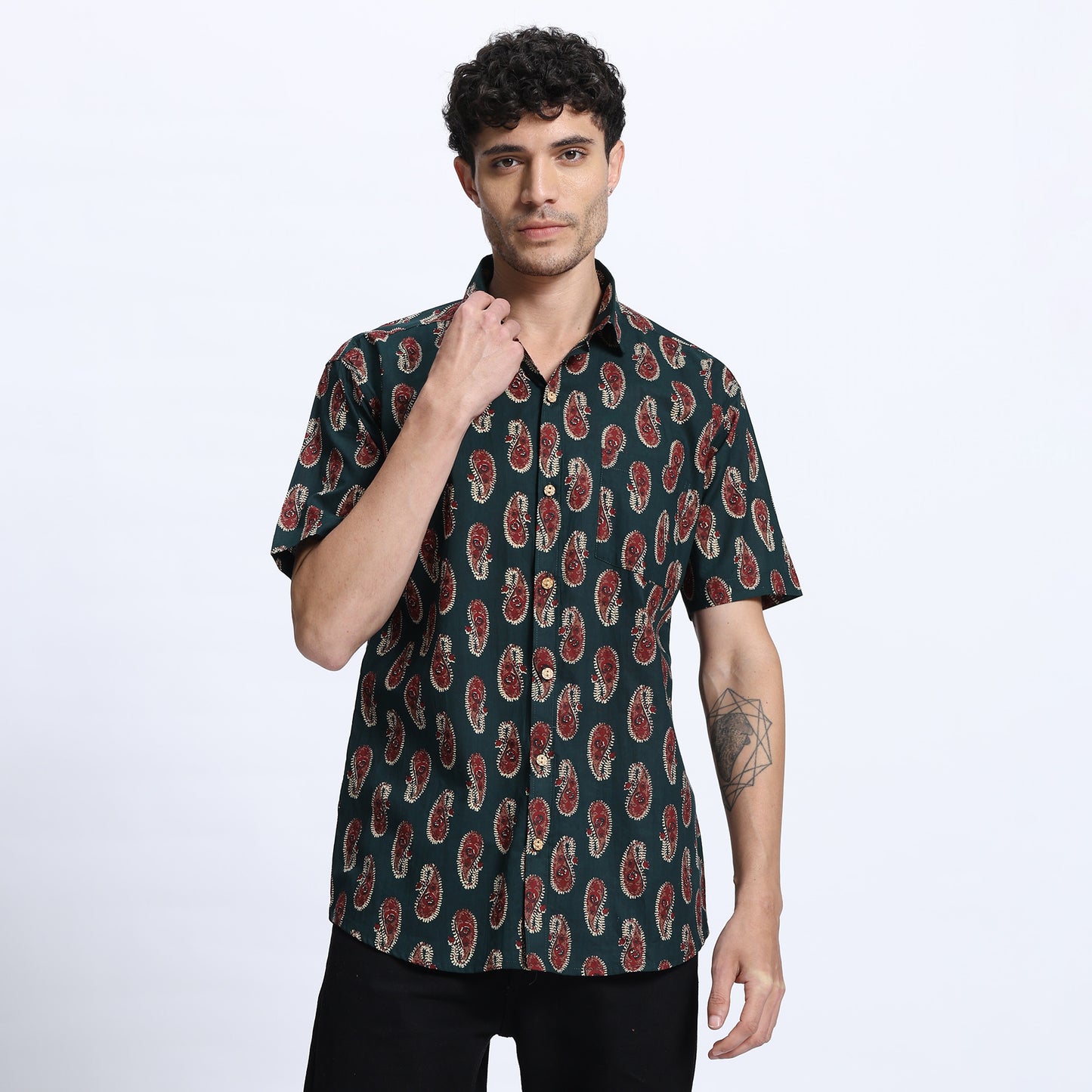 Men's Black Paisley Print Casual Shirt