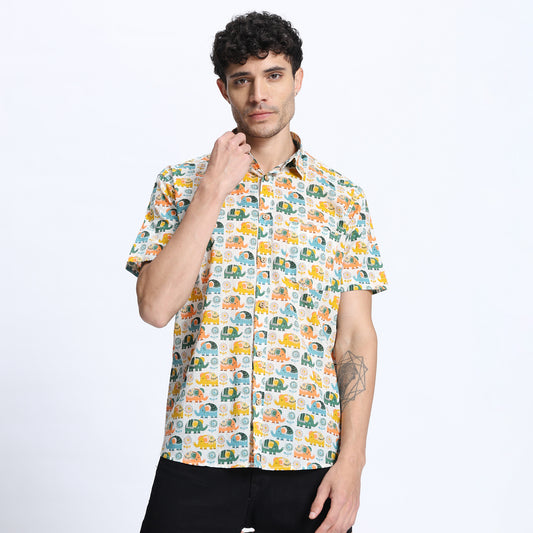 Men's Multicolor Elephant Print Casual Shirt