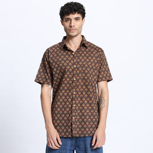 Men's Brown Geometric Print Casual Shirt