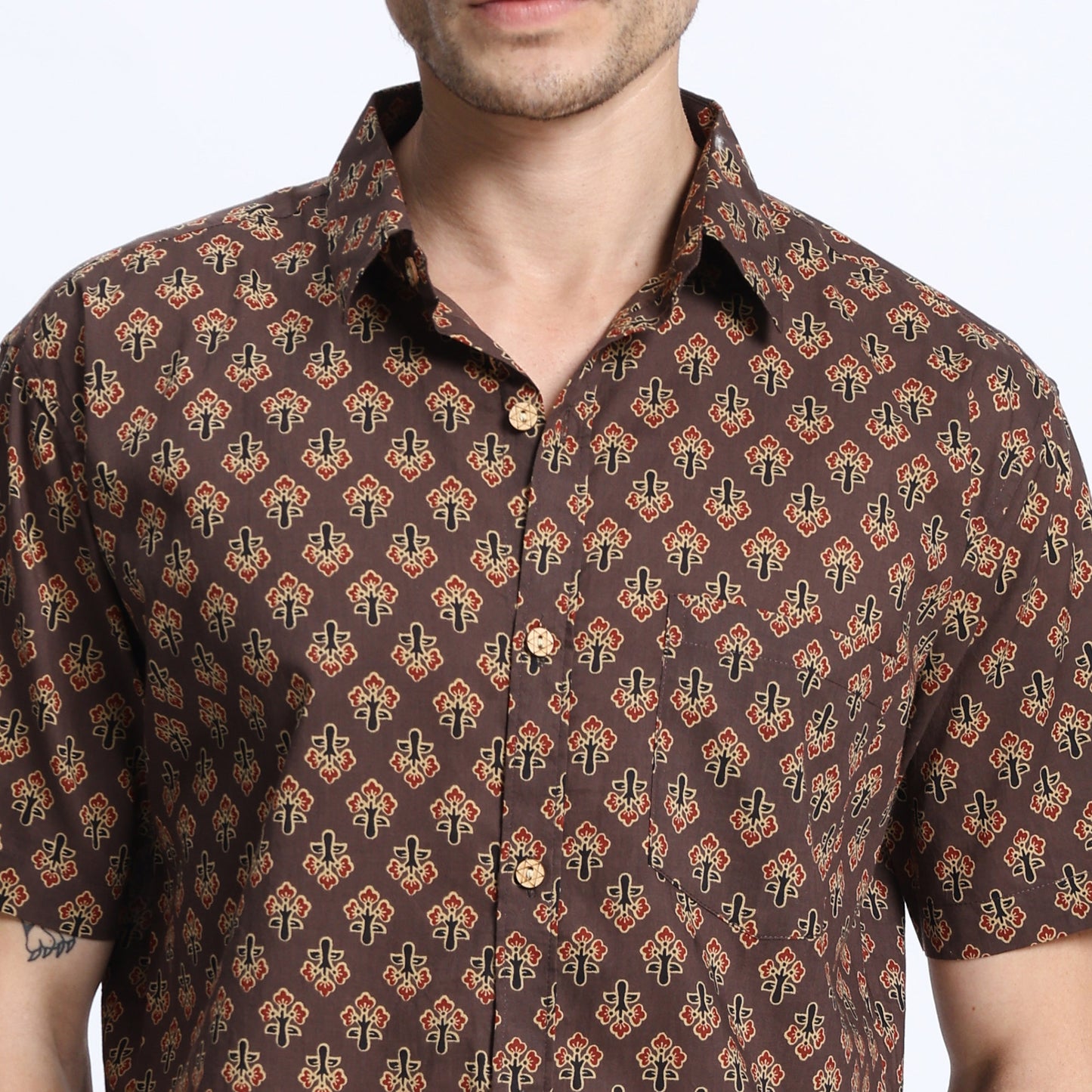 Men's Brown Geometric Print Casual Shirt