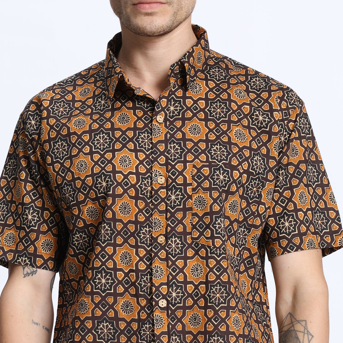 Men's Brown Geometric Print Casual Shirt