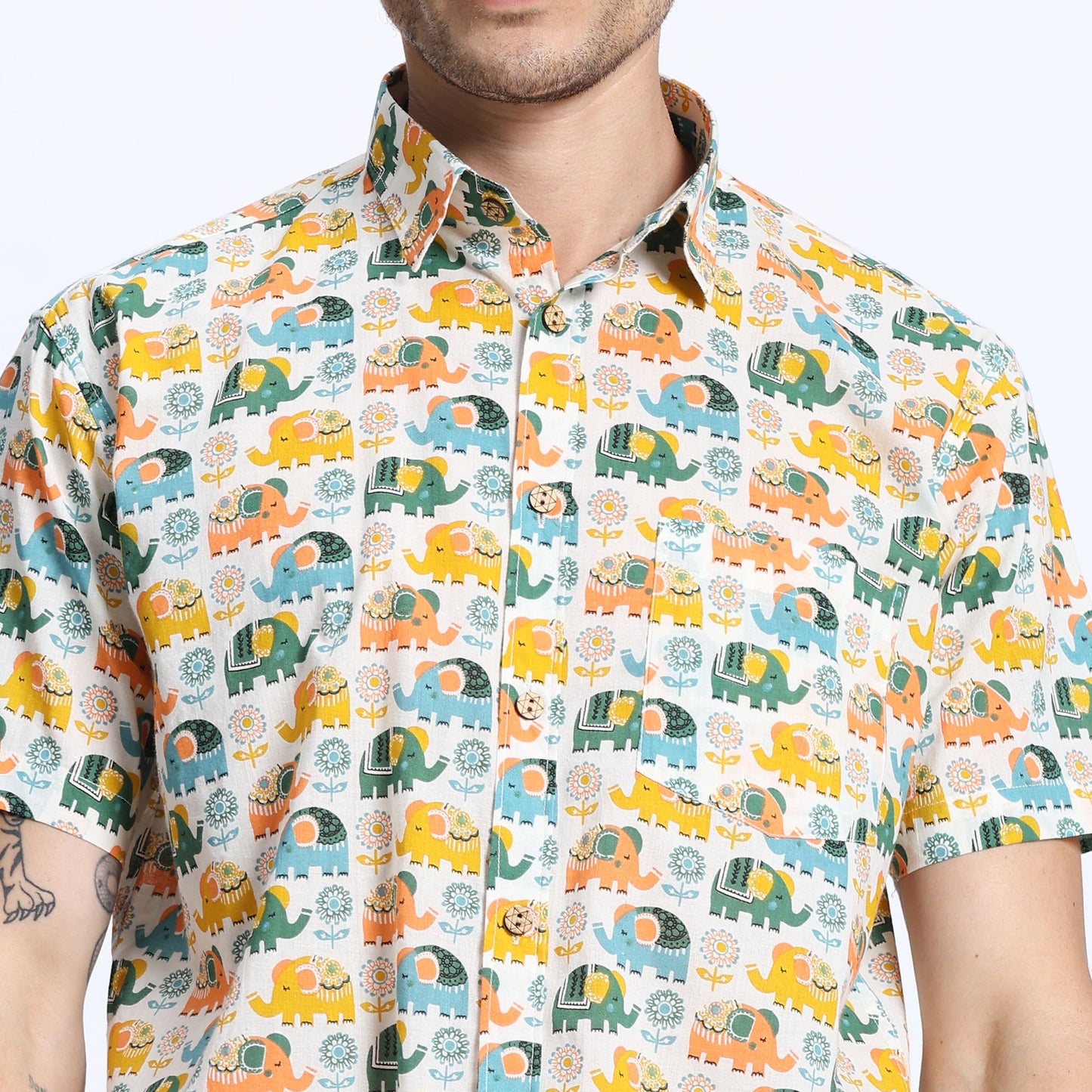 Men's Multicolor Elephant Print Casual Shirt