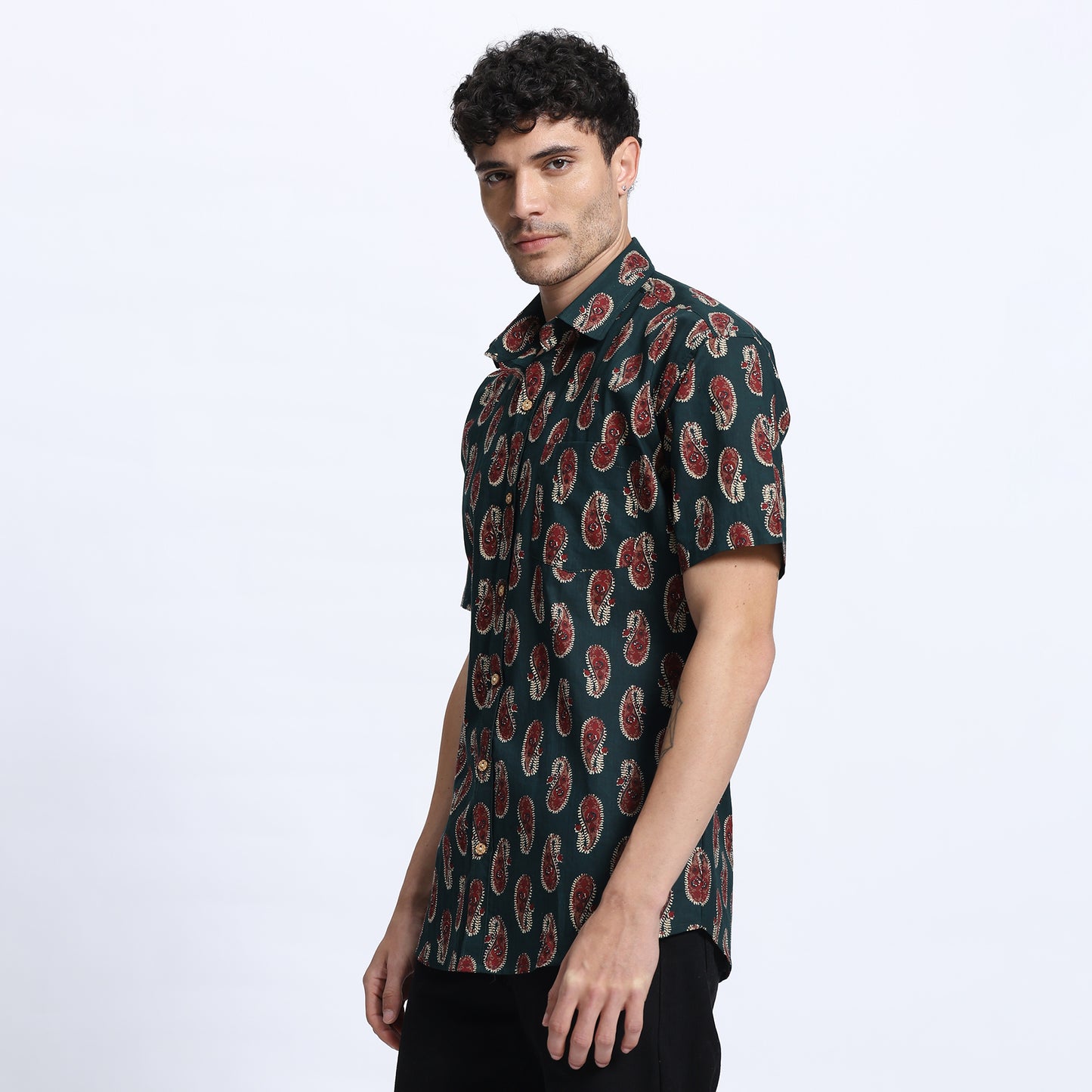 Men's Black Paisley Print Casual Shirt