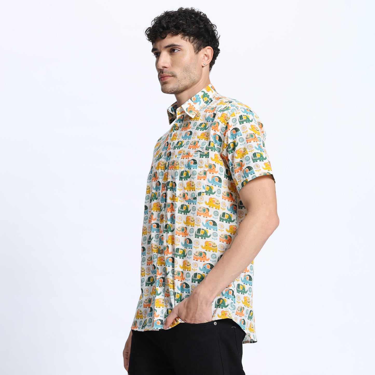 Men's Multicolor Elephant Print Casual Shirt