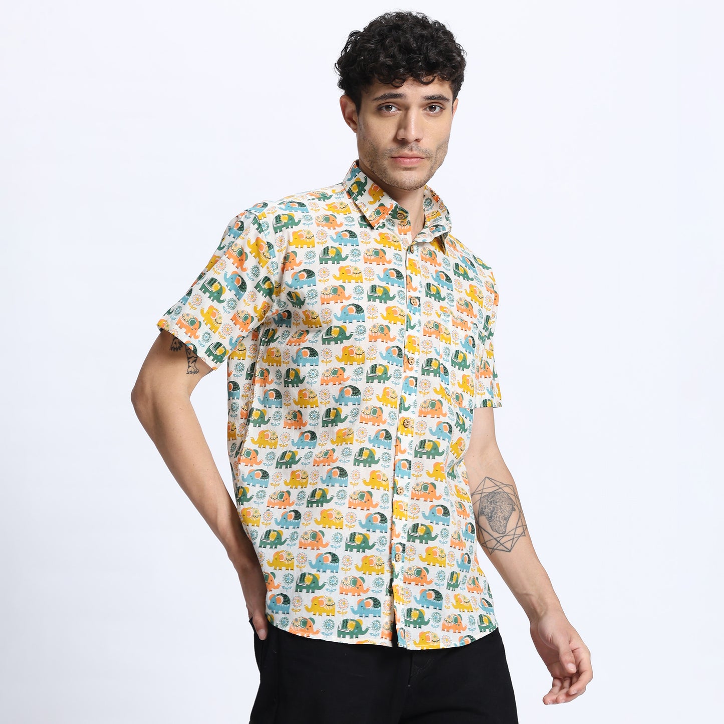 Men's Multicolor Elephant Print Casual Shirt