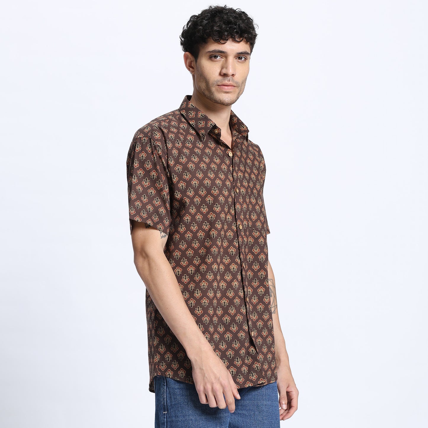 Men's Brown Geometric Print Casual Shirt