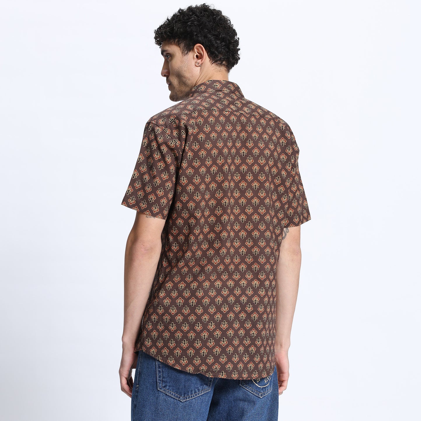 Men's Brown Geometric Print Casual Shirt