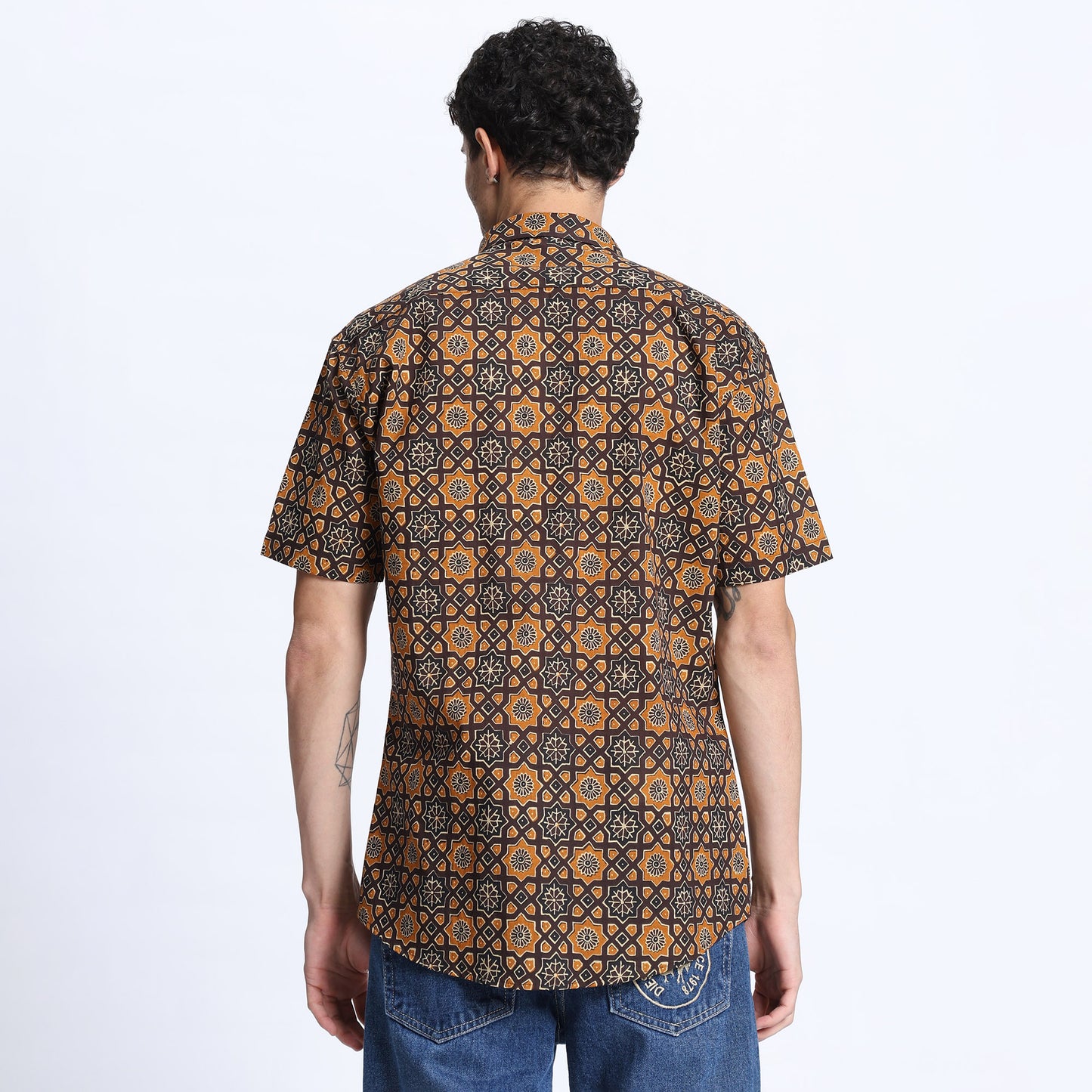 Men's Brown Geometric Print Casual Shirt