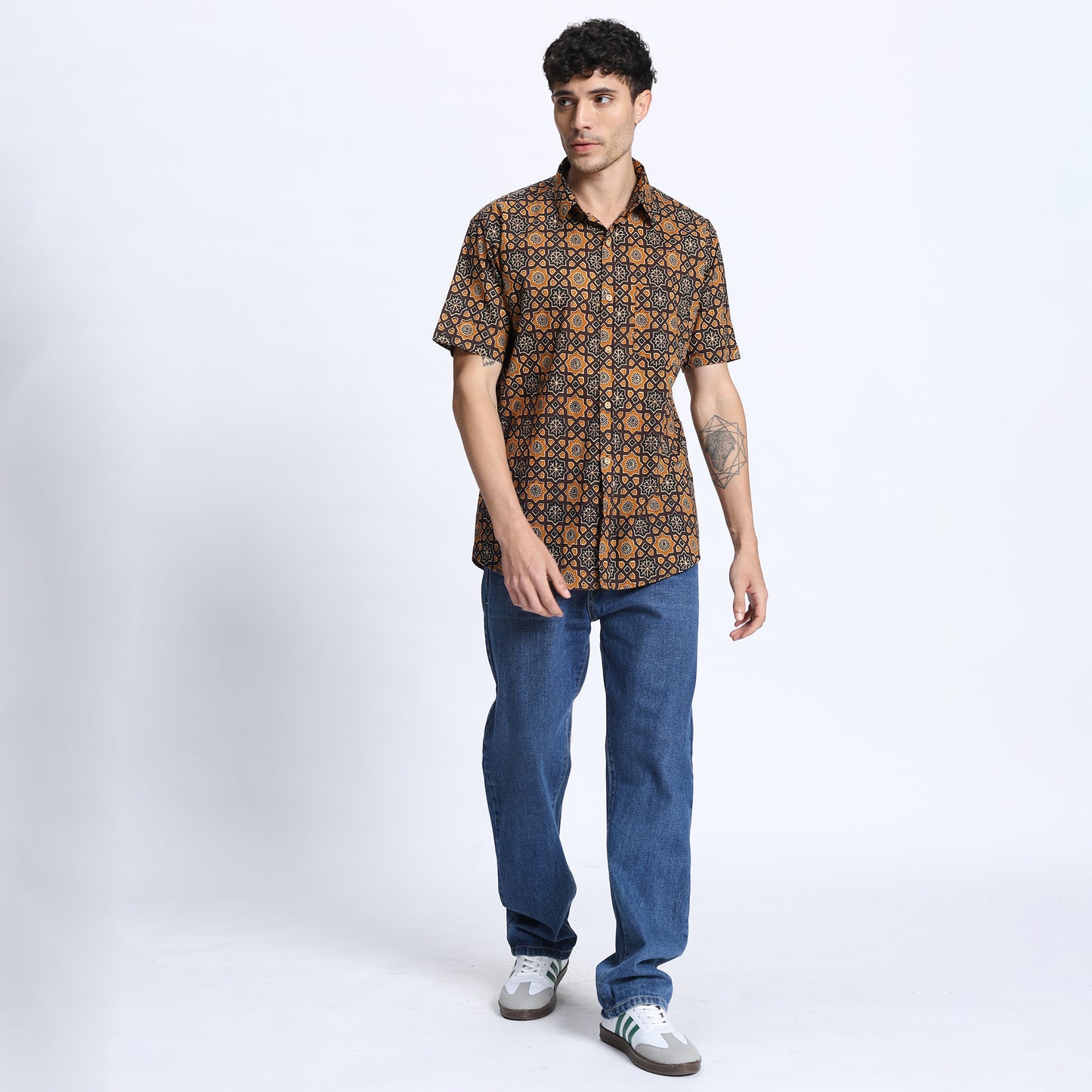 Men's Brown Geometric Print Casual Shirt