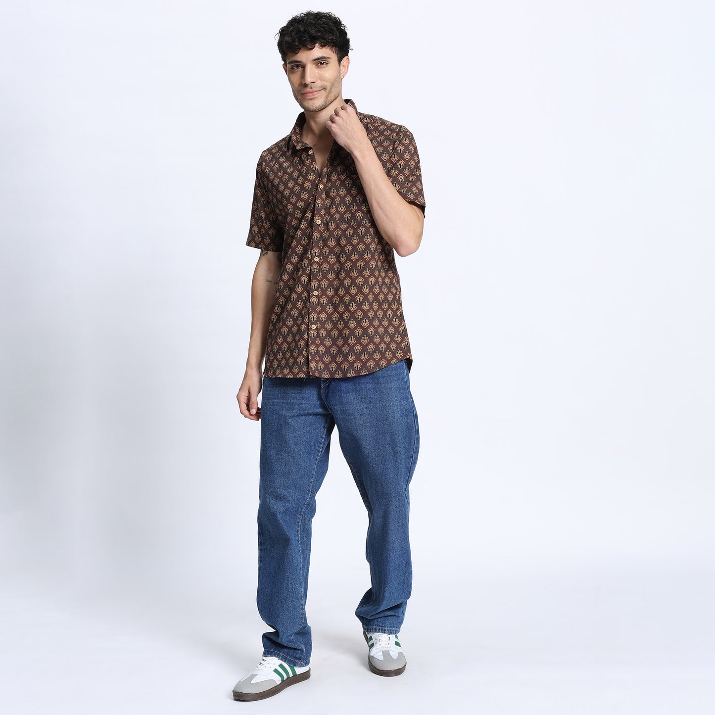 Men's Brown Geometric Print Casual Shirt