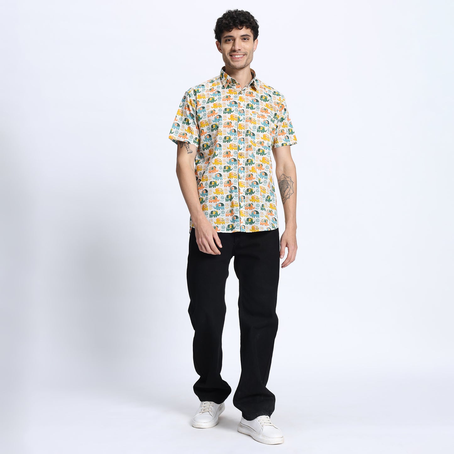 Men's Multicolor Elephant Print Casual Shirt