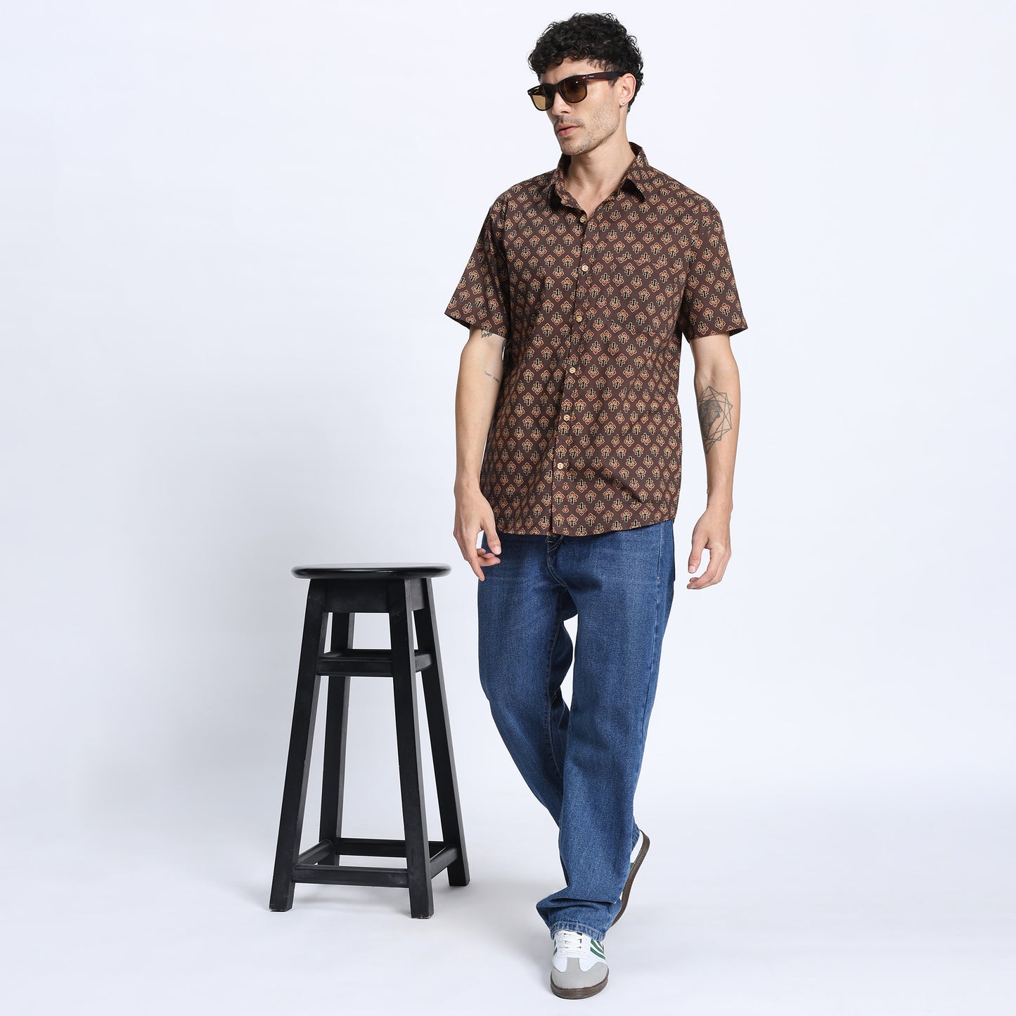 Men's Brown Geometric Print Casual Shirt